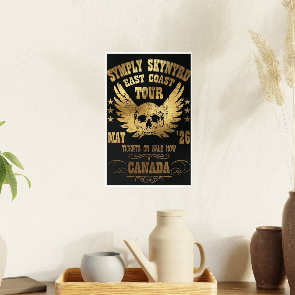 Southern Rock Skull Poster — Vintage Concert Art Print Gold