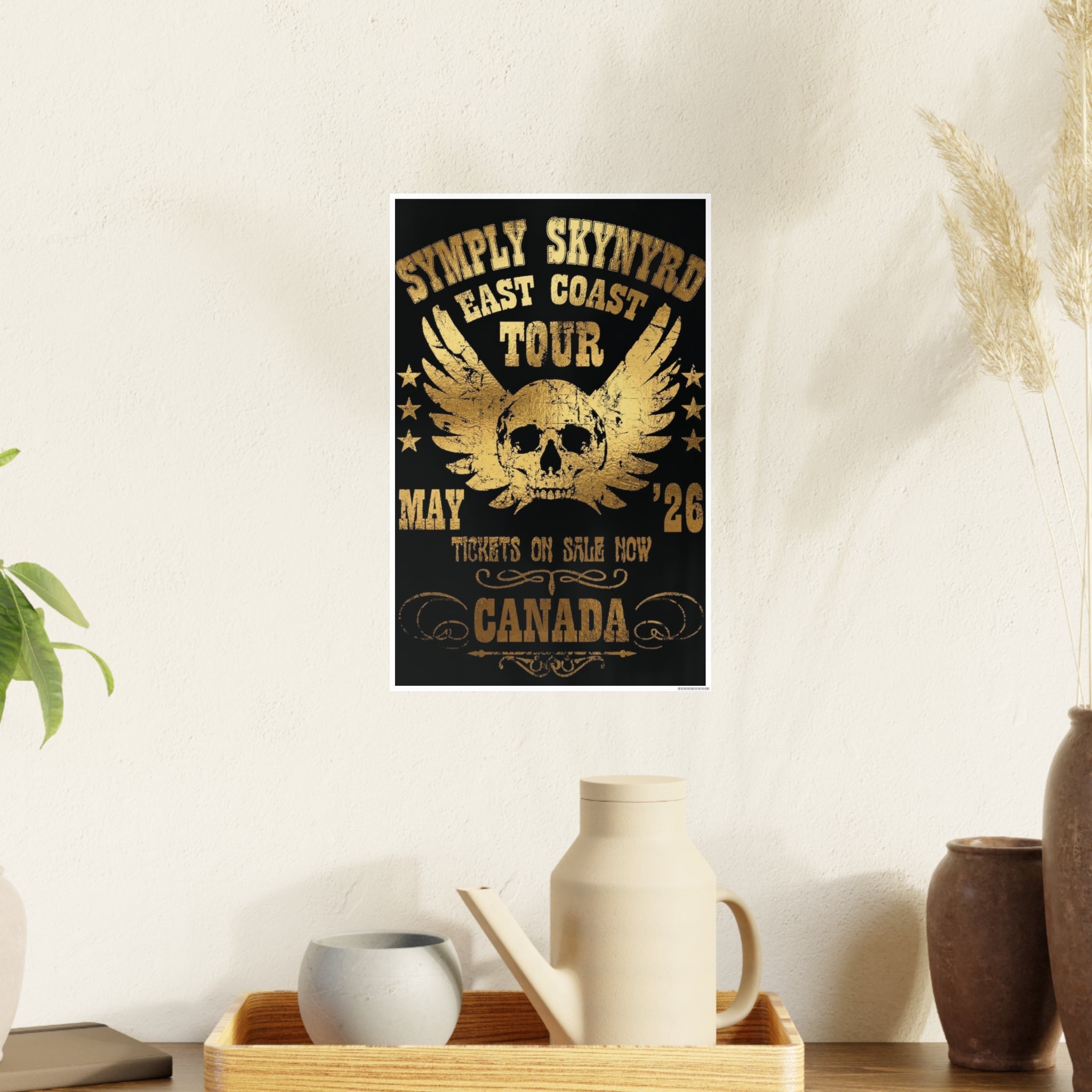 Southern Rock Skull Poster — Vintage Concert Art Print Gold