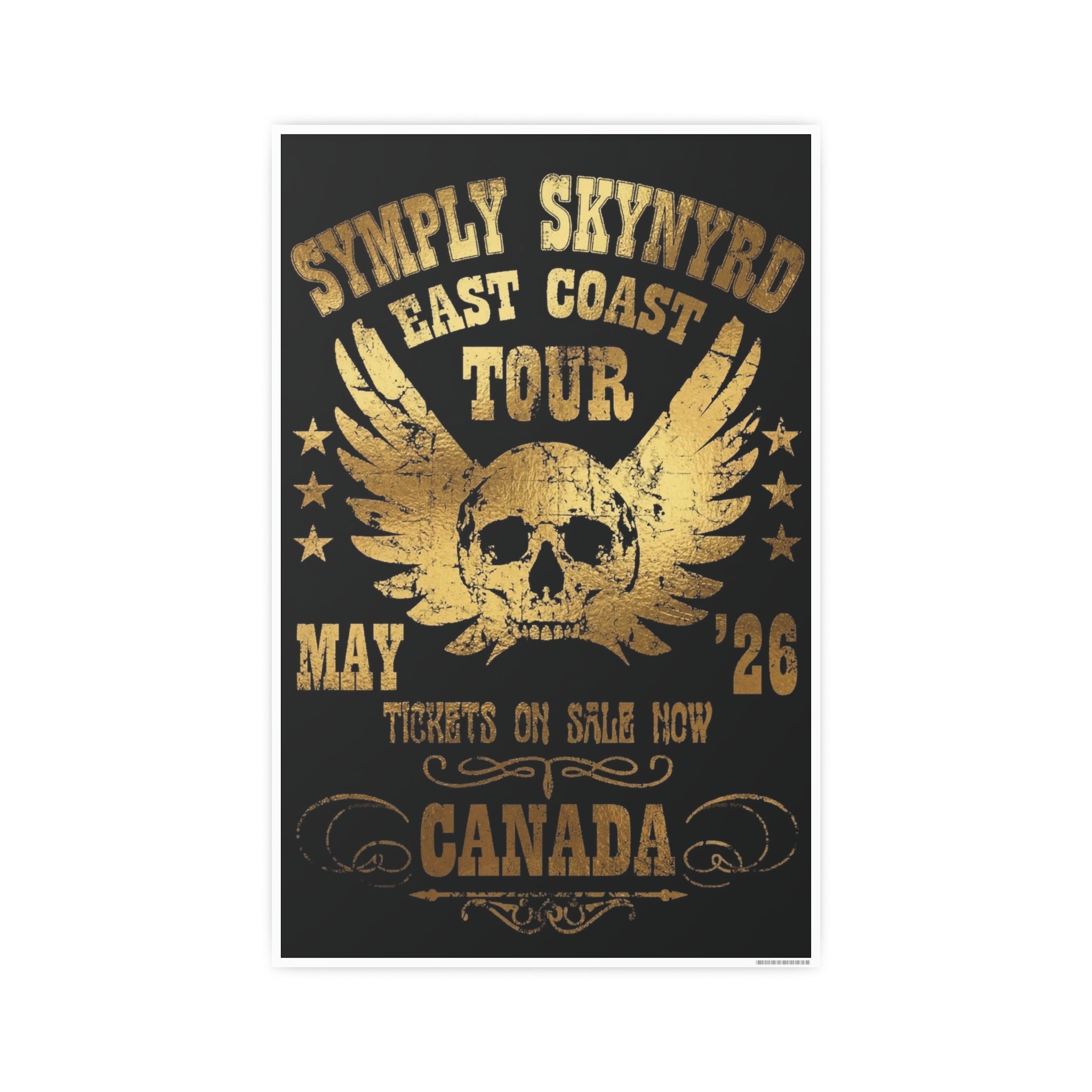 Southern Rock Skull Poster — Vintage Concert Art Print Gold