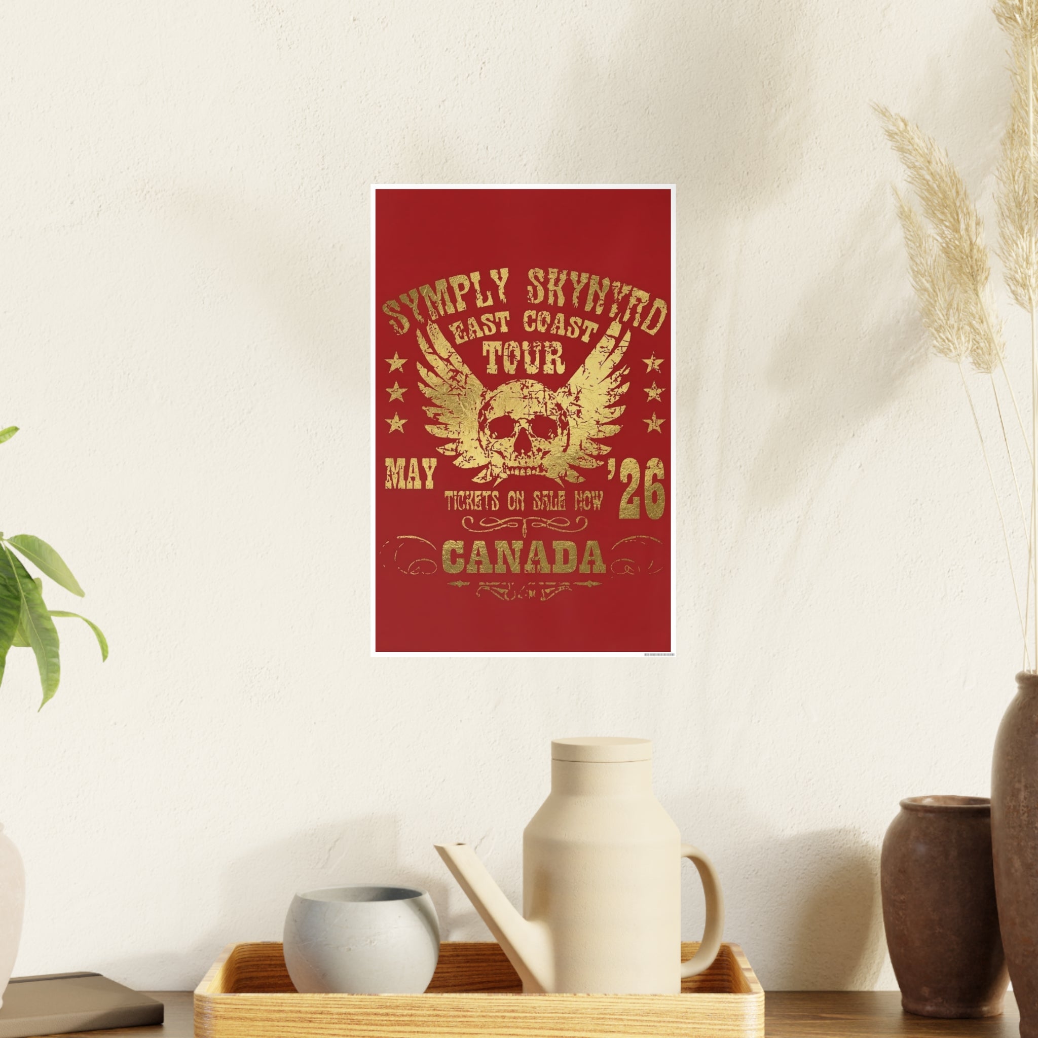 Southern Rock Skull Poster — Vintage Concert Art Print Red